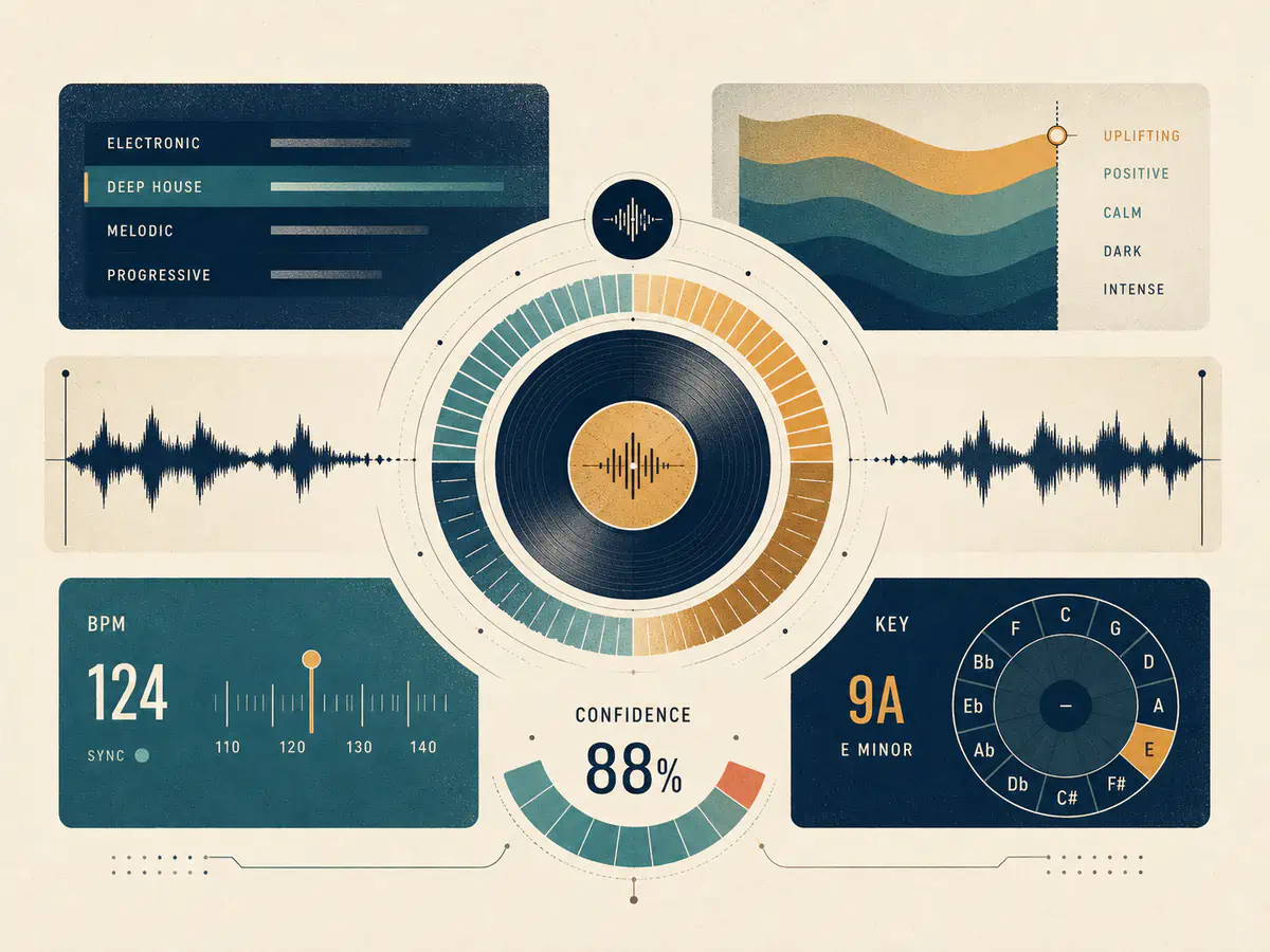 AI music analyzer feature showing identify the track's musical foundations