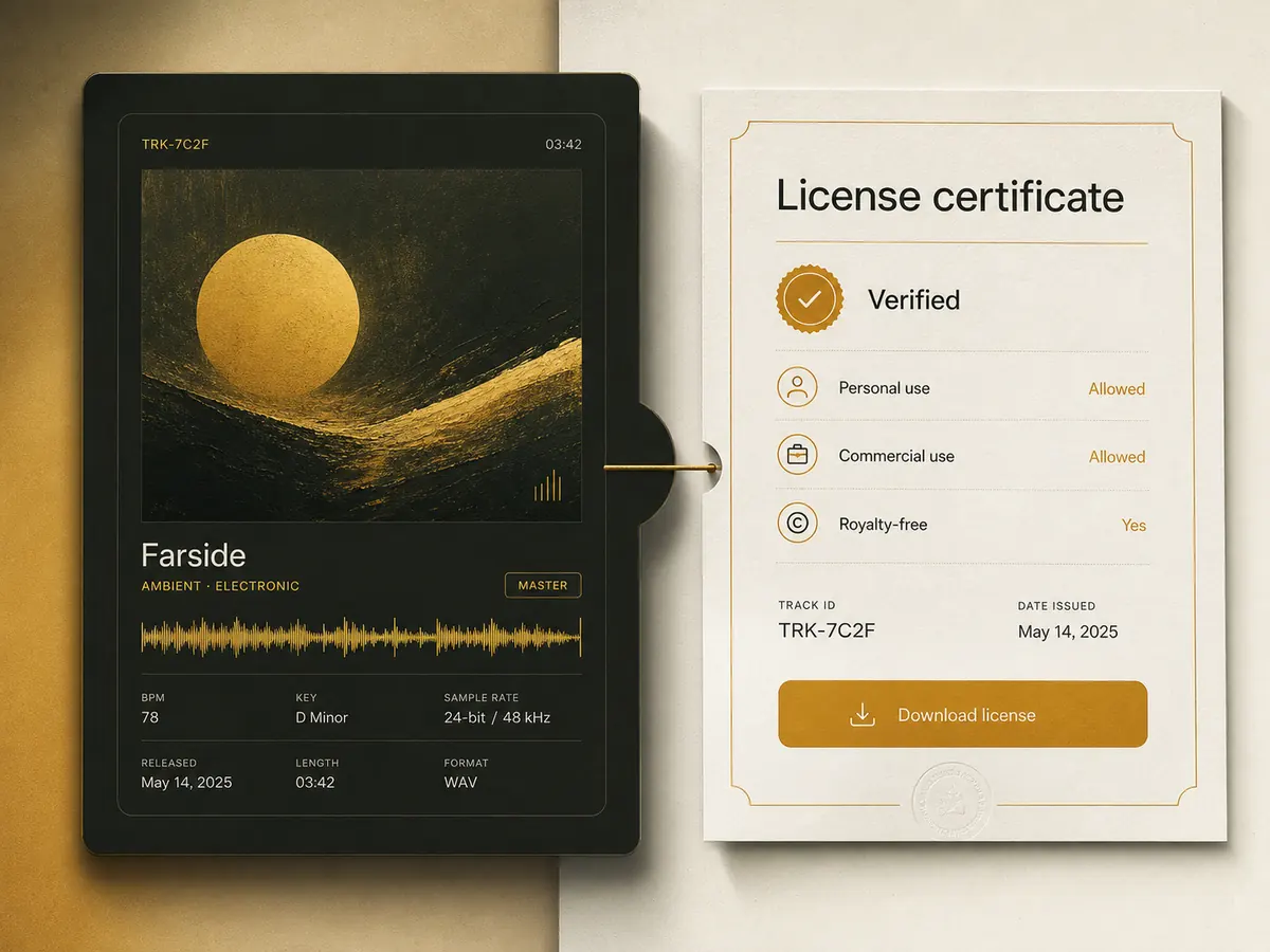 AI music generator feature showing use your music royalty-free